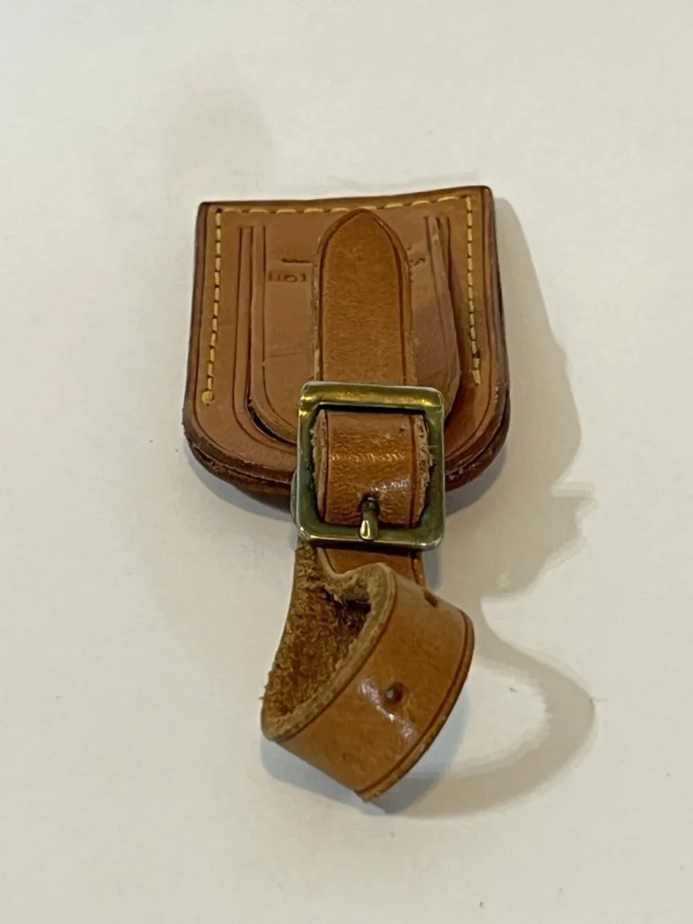 Authentic Louis Vuitton Vachetta Leather Luggage Tag Brass Buckle Made France